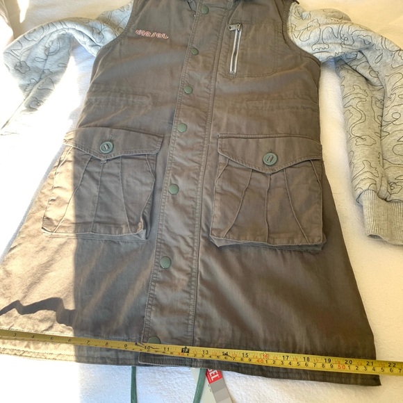 Diesel long khaki cotton cargo hooded winter vest windbreaker jacket hoodie coat - Picture 15 of 16
